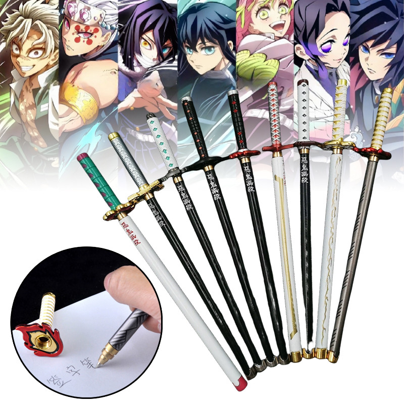 JUAL  20cm Demon Slayer Katana Pen Tanjirou Sword Ainme Kimetsu No Yaiba Metal Ninja Knife Real Japa