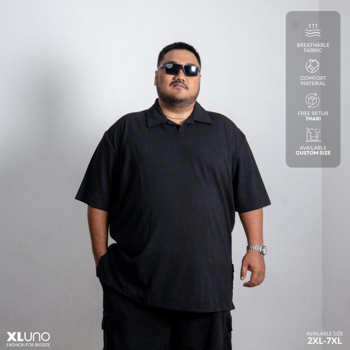 XLUNO TYSON POLO KNIT BLACK BAJU POLO BIG SIZE PRIA JUMBO LENGAN PENDEK