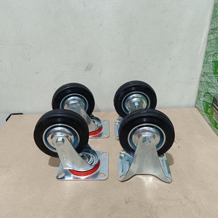 ken RODA KARET 4 INCH 1 SET HIDUP & MATI RODA GEROBAK 1PAKET PUTAR + MATI