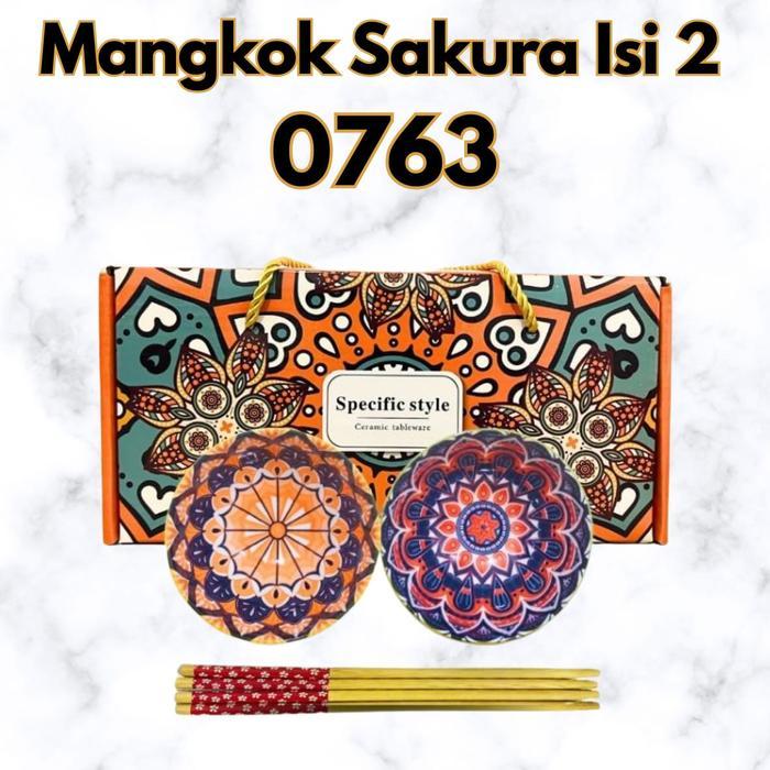 MANGKOK SAKURA ISI 2 JEPANG BOWL SET MANGKOK MOTIF / HAMPERS MANGKOK KERAMIK / SOUVENIR MANGKOK