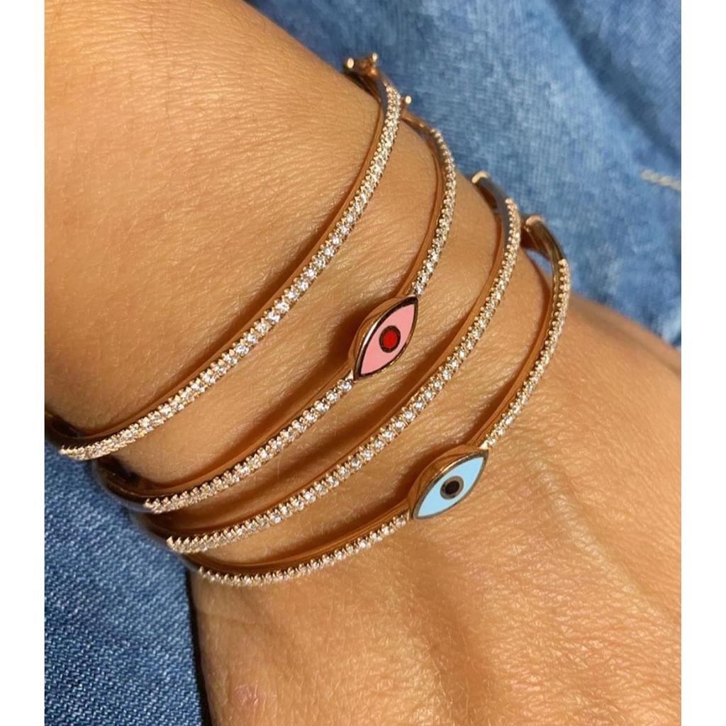 Rose Gold Color Enamel Evil Eye Bangle Bracelet for Women Bohemia Boho Lucky Turkish Evil Eye