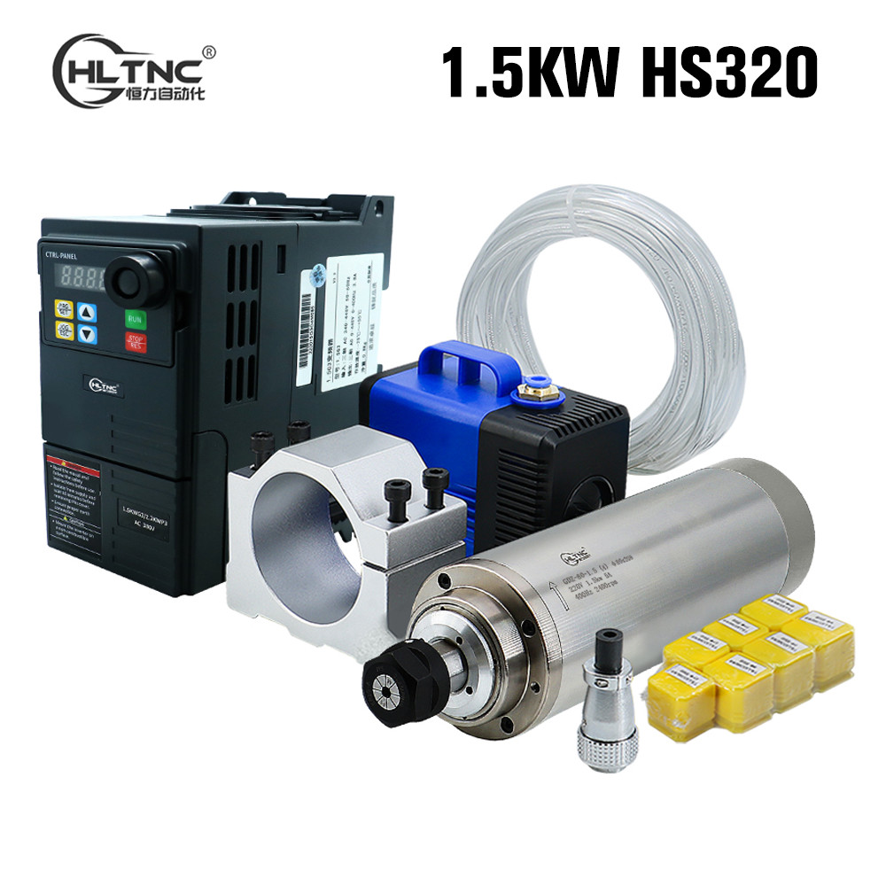 SPECIAL HLTNC 1.5KW 220V 5A GDZ-80-1.5 400Hz 24000rpm 80mm Water Cooling Spindle Kit With HS320 Inve