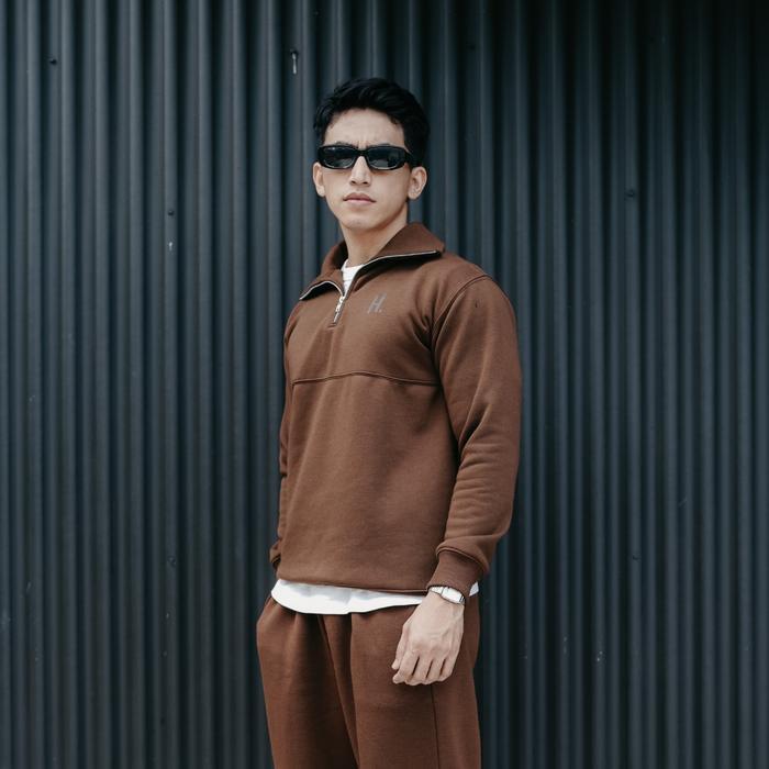 sar Sweater Halfzip Premium Pria / Wanita Berbahan Fleece Halus & Tebal Crewneck Berkerah Resleting