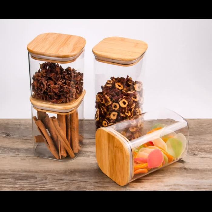 EZRARYA Toples Kaca Kotak Tutup Bambu S