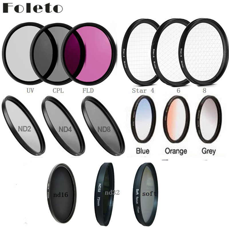 Foleto Lens Filter UV CPL FLD ND Color Star Filters for Canon Nikon Sony NEX Camera 500d 600d 700d 1