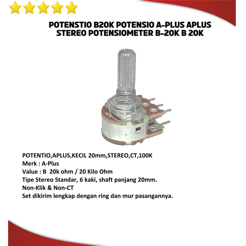 Potenstio B20k Potensio A-Plus Aplus Stereo Potensiometer B-20k B 20k