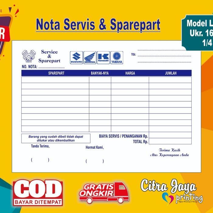 [READYSTOCK] Nota Bon Bengkel / Toko Sparepart & Service / Invoice Servis Motor Mobil Suku Cadang