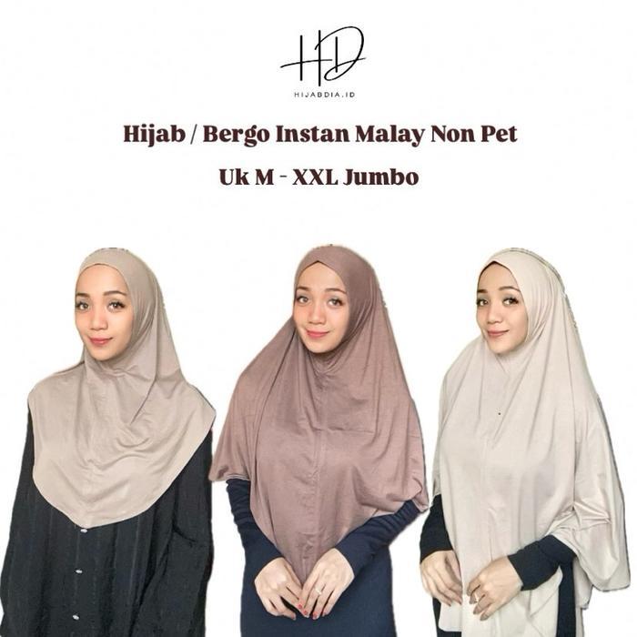 BERGO INSTAN MALAY NON PET UK M - XXL JUMBO HIJAB INSTAN BERGO DAILY HIJAB UMROH HAJI KAOS RAYON