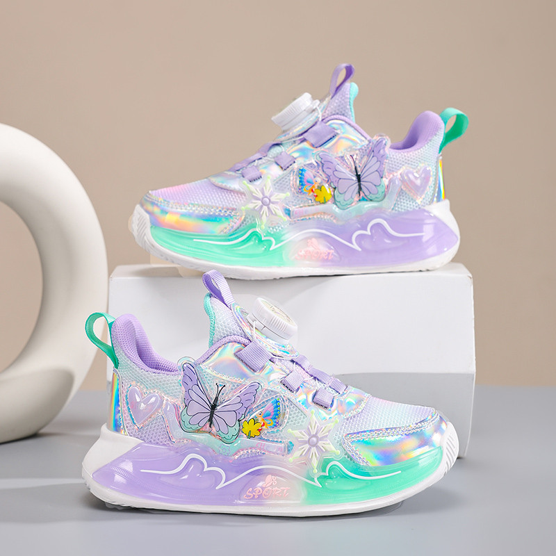 Cute Girls Sneaker Children Shoes Pink Purple Butterfly Printed Kids School Running School Sneaker