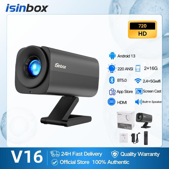 iSinbox V16 Projector 2+16G 720P 220ANSI 180 Adjustable HDMI Screencast Mini Portable Proyektor Lcd