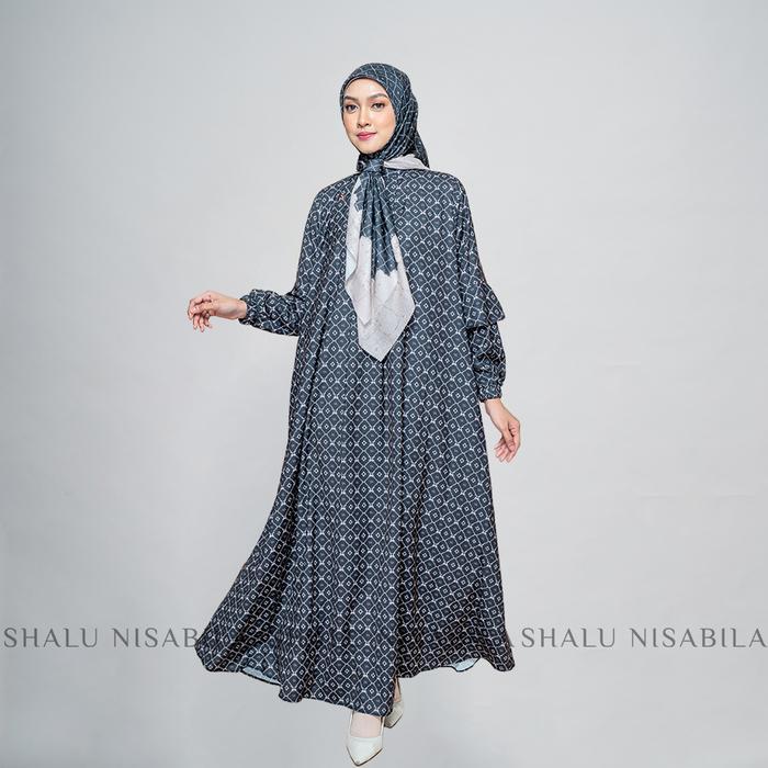 DISKON Shalu Nisabila - Luisha Dress Gamis Wanita Muslimah Syari Motif Printing Busui & Wudhu