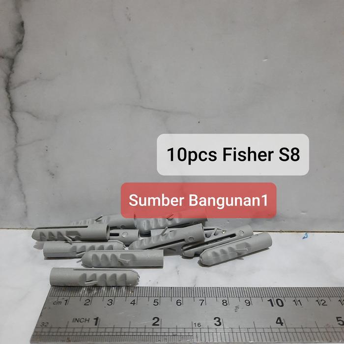 v Fisher S8 (25pcs) karet sekrup skrup tanam tembok 8mm pengencang baut