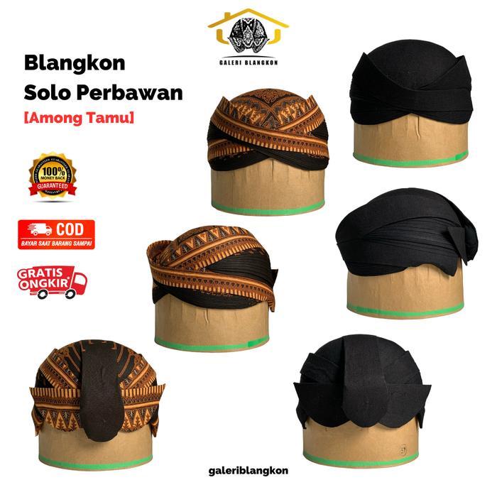 Blangkon Solo Perbawan Among Tamu Motif Batik Modhang Hitam Polos Aksesoris Pakaian Tradisional Adat