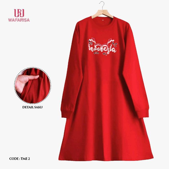 Kaos Kemerdekaan HUT RI Model Tunik. Bahan Kaos Merah Putih Halus Adem Tebal. pakaian Wanita Muslim