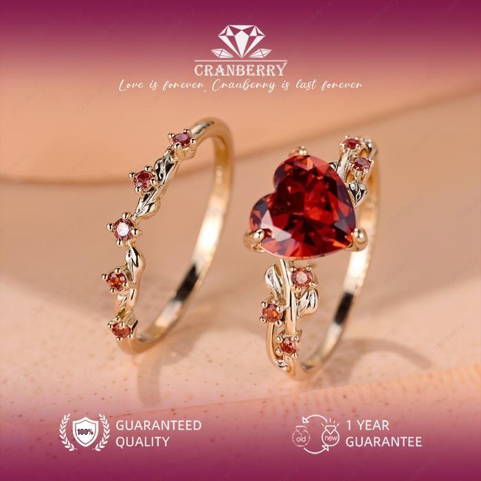 OS1-D117 Cincin Set Double Wanita Cranberry Jewelry Premium Lapis Emas 18k Anti Luntur Anti Berubah