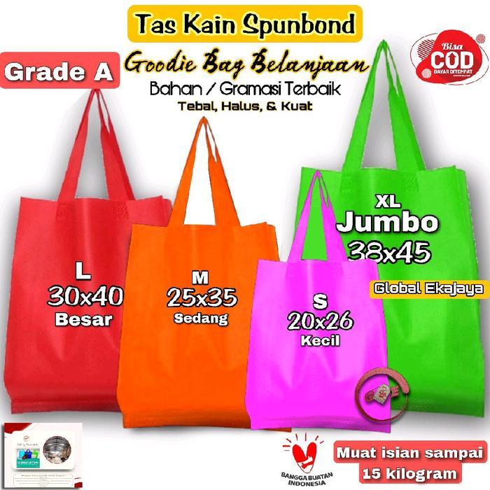 Tas Kain Belanja Spunbond Goodie Bag Model Handle Lipat Samping Ukuran Sedang Sampai Besar Totebag