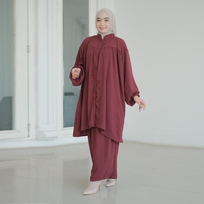 Moju One Set Ld 140 - 160 Setelan Wanita Jumbo Tebal Dingin Bahan Cringkle Airflow Premium Ootd