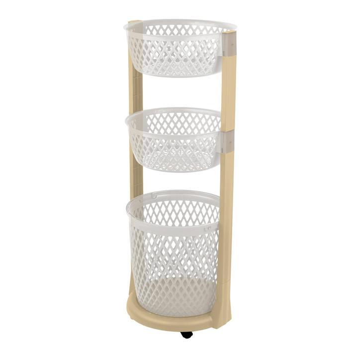 Rovega Keranjang Pakaian Laundry Basket Plastik 3 Level Light Grey Transparan Cream RLB350