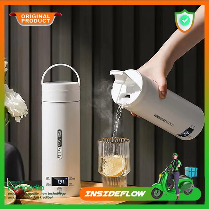 PROMO Thermos Mini Pemanas Air Portable Listrik Termos Air Botol Elektrik Travel Kettle 300W 450ml