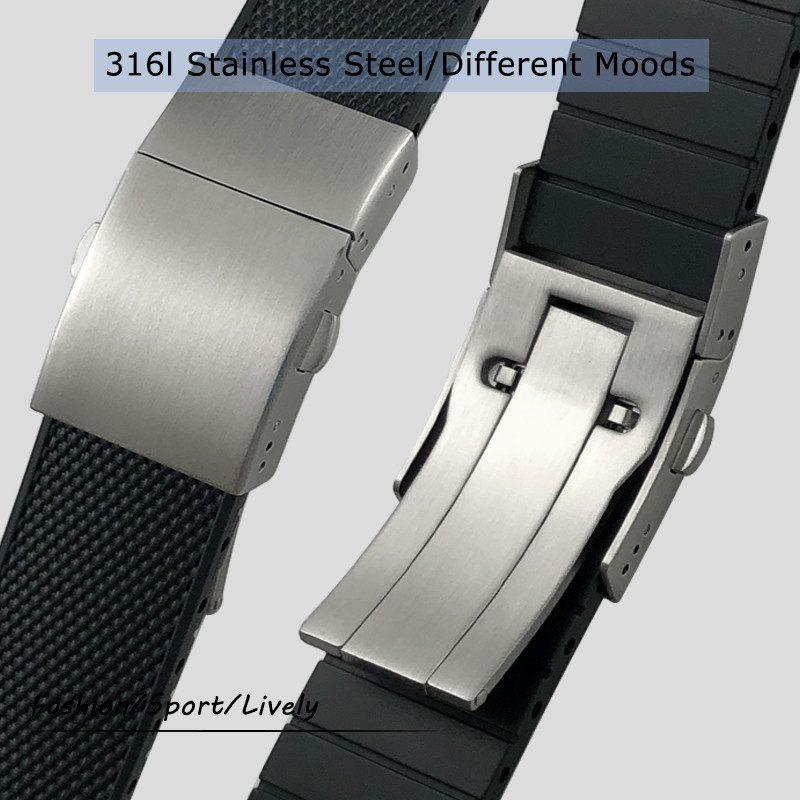 19mm Thickened 316L Stainless Steel Foding Buckle for Longines Rubbe Watchband Hydroconquest L3