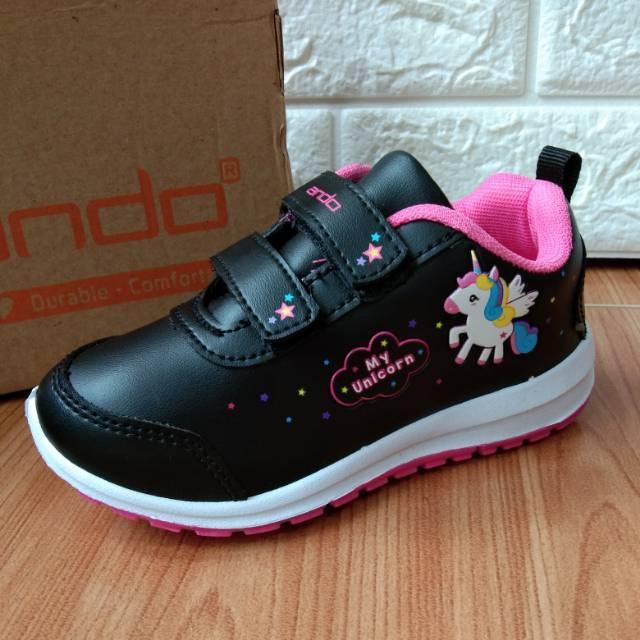 Sepatu sekolah anak perempuan sneaker ANDO unicorn 29-31 PAUD TK SD