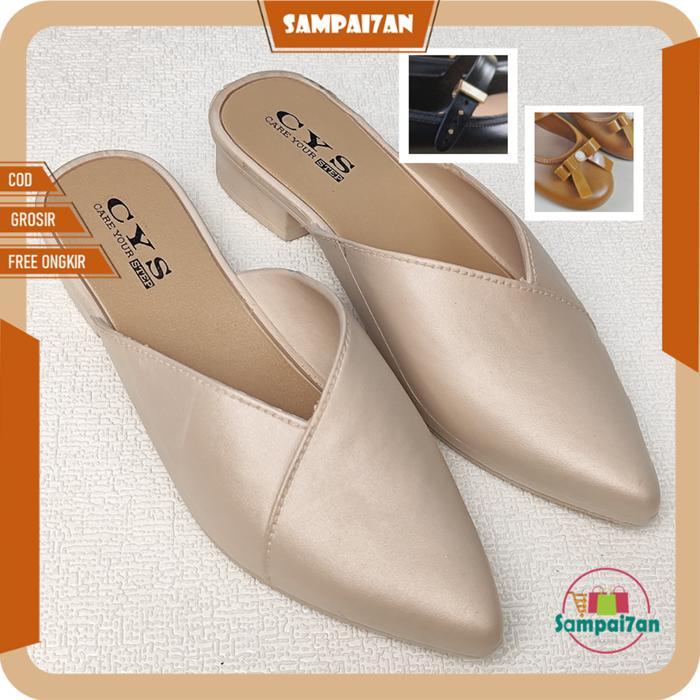 Donatello Store Shoes - Sandal Selop Wanita Kekinian Mules Pointed Sandal Kerja Kasual Nyaman Slip
