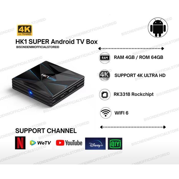 ANDROID TV BOX HK1 SUPER 4K RAM STORAGE CPU RK3318 GPU Mali-450 WiFi 2.4GHz+5GHz HDMI 2.0 4K Support
