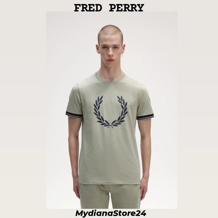 FRED FRED - FRED PERRY PRINTED LAUREL WREATH T-SHIRT - SEAGRASS