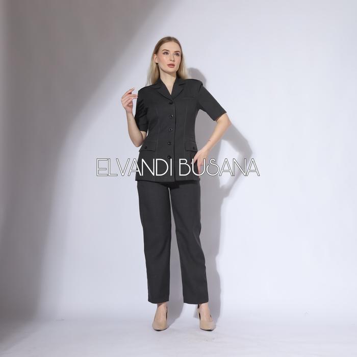SIAPKIRIM Setelan Jas Wanita Blazer Tiga Saku Abu Tua Seragam Guru Baju PNS & Pemda - 6605 Setelan