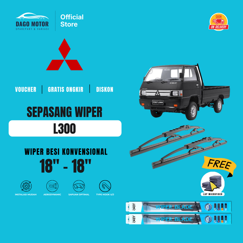 Wiper Mitsubishi L300 Konvensional Kaca Depan Mobil Free Lap Microfiber