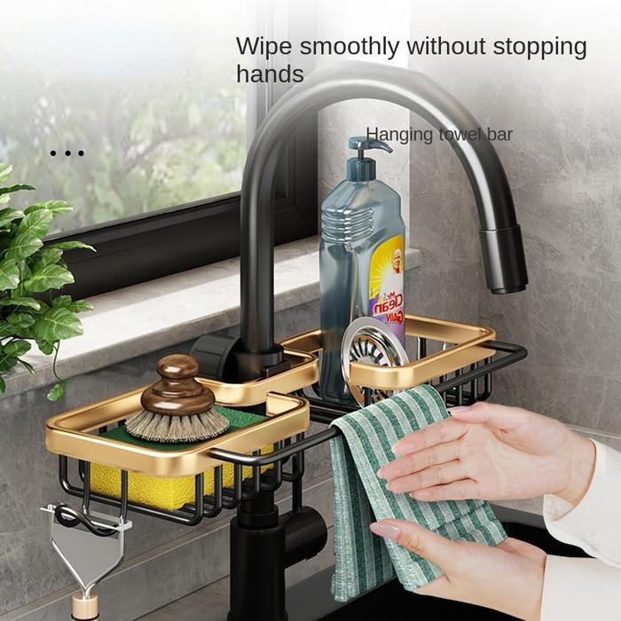 Rak Pengering Wastafel Aluminium Keranjang Sabun Spons Cuci Piring