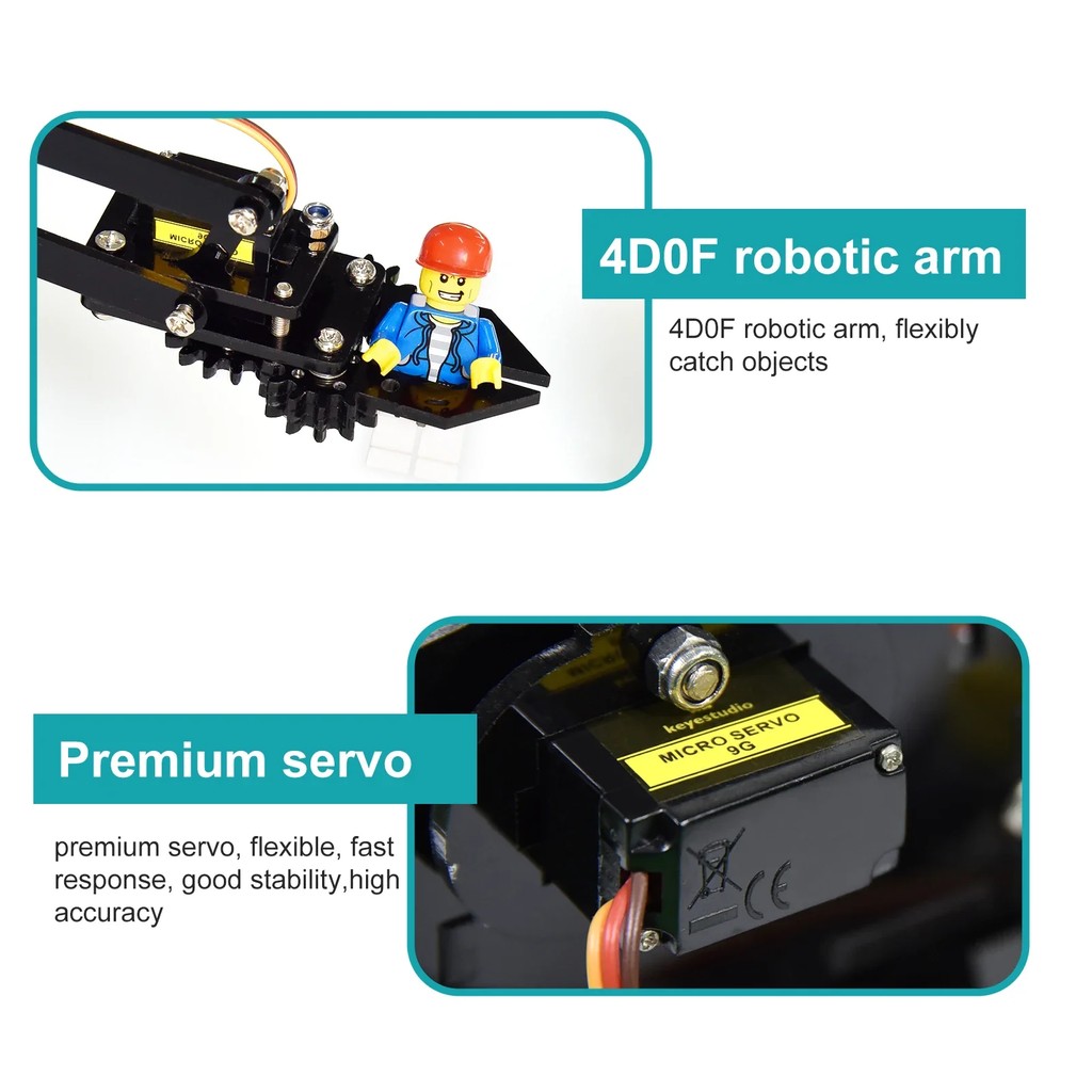 New Keyestudio STEM 4DOF Robot Arm Kit Mechanical Arm Claw Kit PS2 Control For Arduino Robot Arm Kit