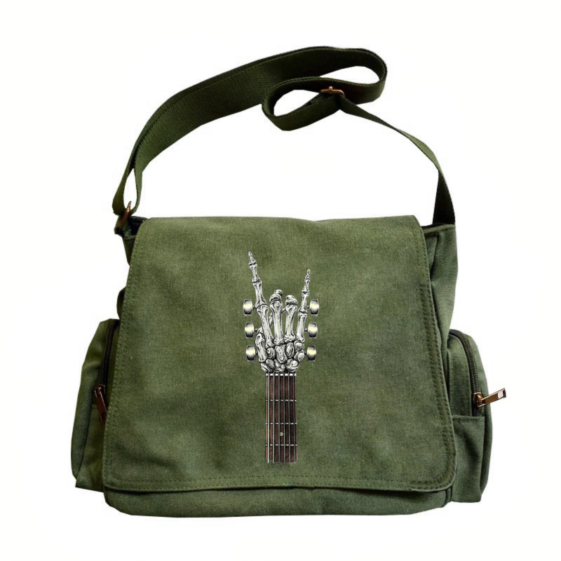 Men's Shoulder Bag Women's Crossbody Bag Messenger Bag Vintage Canvas Rock Print Large Capacity Flap
