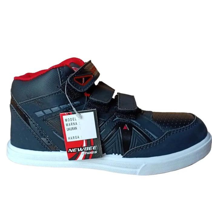 Homyped - Sepatu Sekolah Anak Laki Laki Perempuan Cewek Cowok Warna Hitam Tali Perekat Rekat Velcro