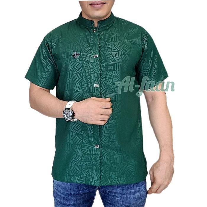 Baju Koko Al-faan koko Lengan pendek kemko pria atasan muslim pria kemeja sporhem motif emboss Alzan