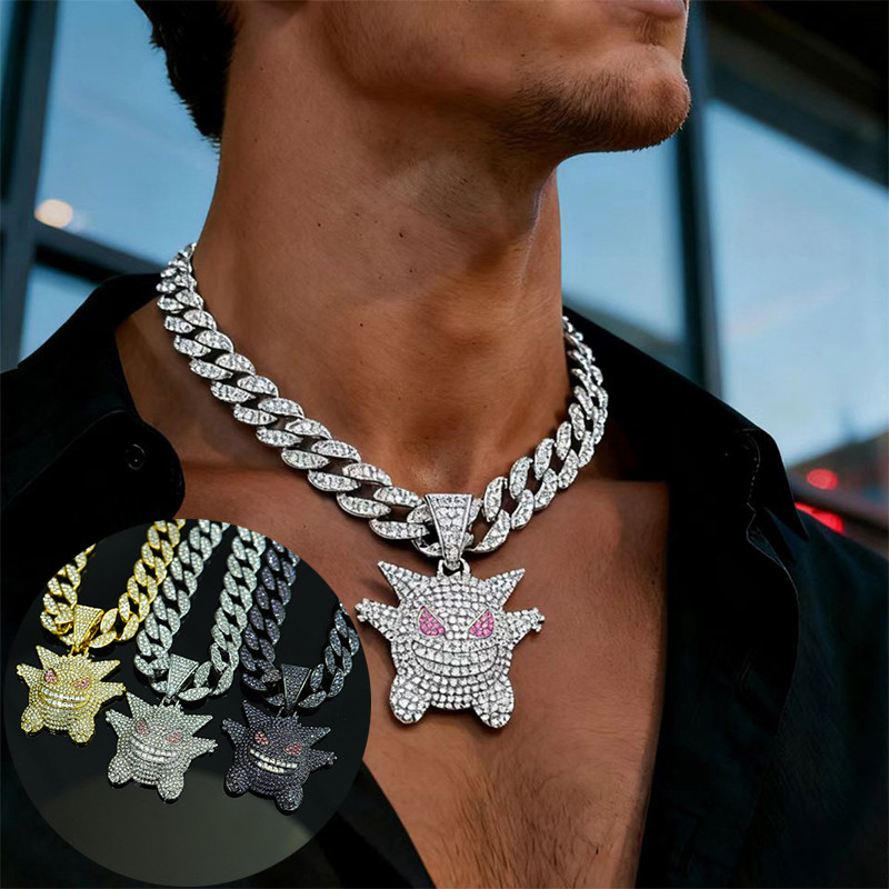 Pokemon Gengar Hip Hop Necklace Anime Figure Metal Necklace Pendant Decorative for Men Women Party