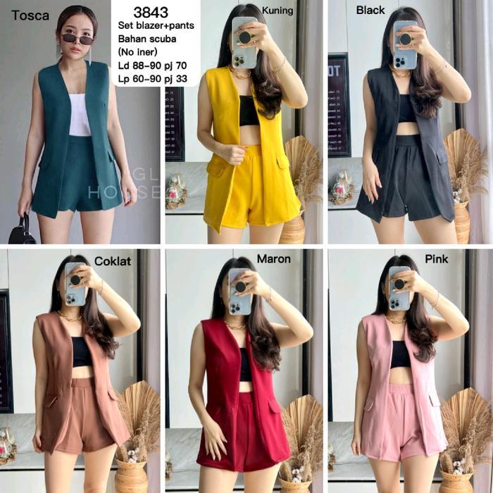 SET WANITA Blazer+Celana 3843_MV Fit Celana Setelan Scuba Setelan Blazer Scuba Baju Kulot