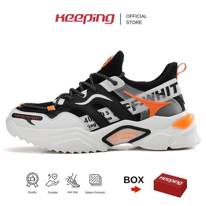 Aerostreet - Keeping Sepatu Sneakers Pria Sepatu Olahraga Kets Sepatu Kerja Outdoor Hitam Casual