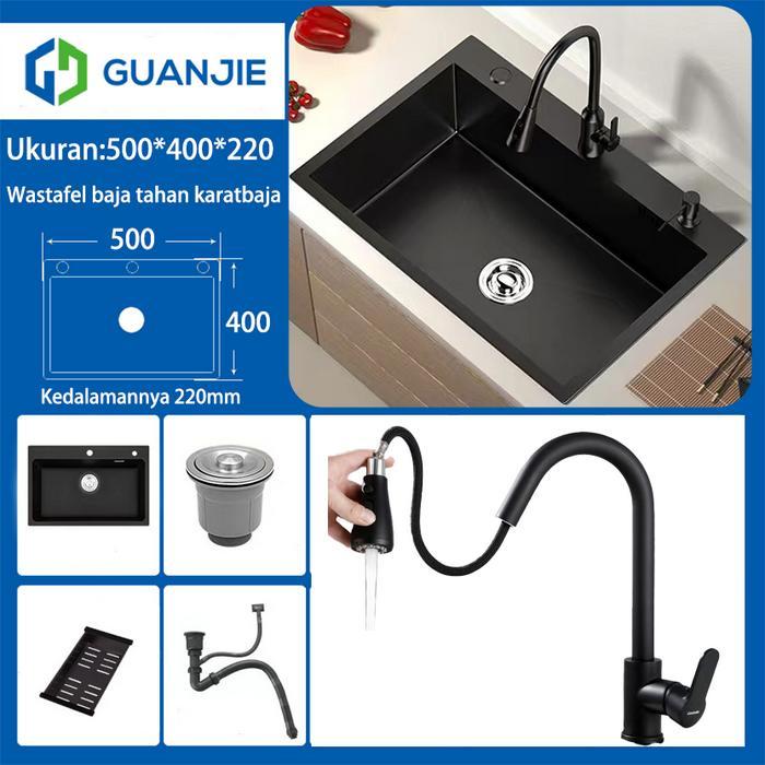 GUANJIE - Stainless Steel Kitchen sink Modern Kitchen Sink Paket Kitchen Sink BLACK/Perak Bak Cuci