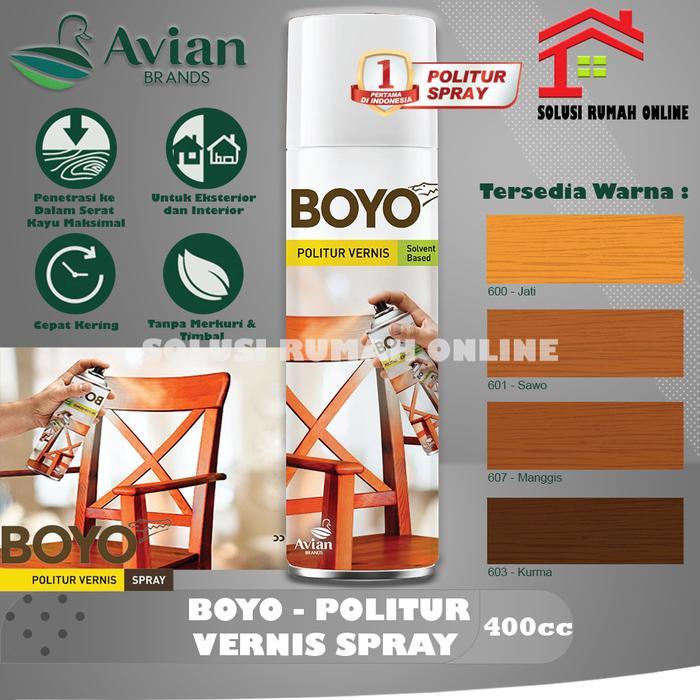 Boyo Politur Spray 400Cc Plitur Semprot Pilox Kayu Jati Manggis Sawo Kurma Avian Brand Co