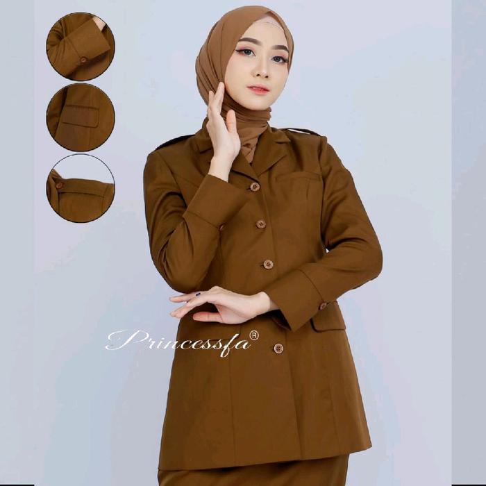 SERAGAM KERJA WANITA COKLAT TUA GELAP PEMDA ACEH KANTONG 3 ROK SPAN