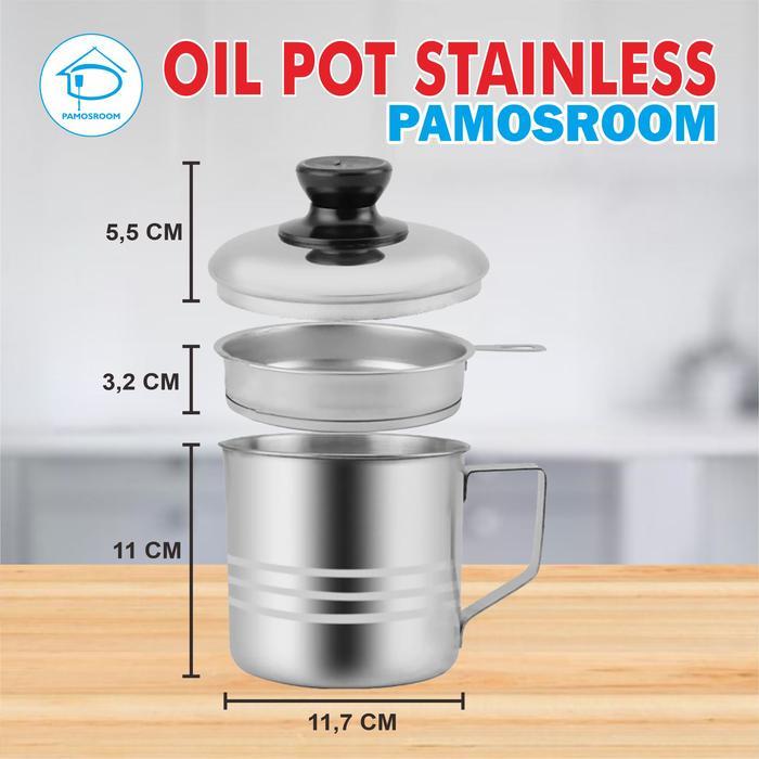 Pamosroom Oil Pot Stainless Steel 1100ml Wadah Tempat Minyak Goreng Bekas