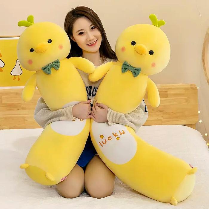 Miniso Toys - Boneka Guling Bebek Piyo Lucky Bahan Yelvo Import Guling Boneka Bebek Piyo Lucky 80Cm