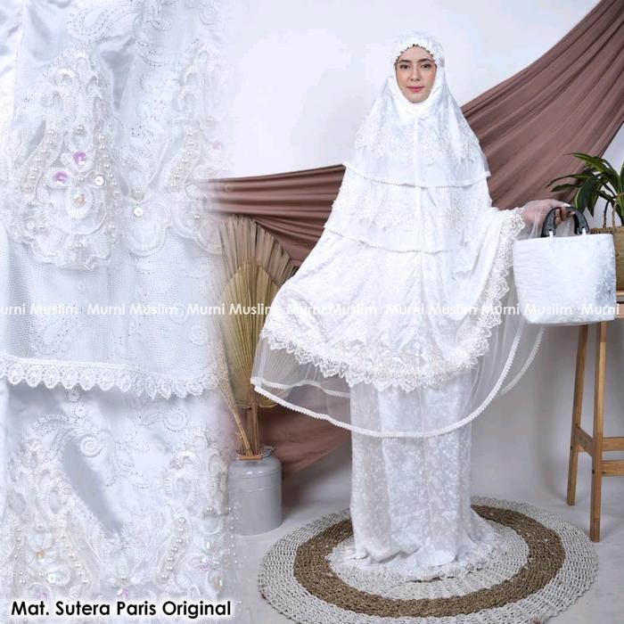 Mukena dewasa sutra Paris original pengantin Atasan Bawahan