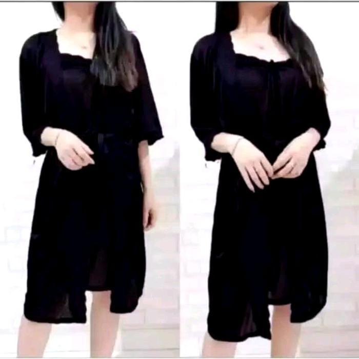 Sorella - Set Baju Tidur Wanita Kimono Saten Tricot Lingerie 2 In1.Luaran /Dalaman . Daster Satin