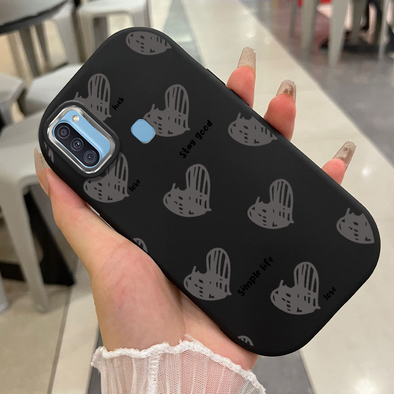 Casing Hp Untuk Samsung Galaxy A11 M11 Case Black Graffiti Heart Kasing silikon Anti-tabrakan Cesing