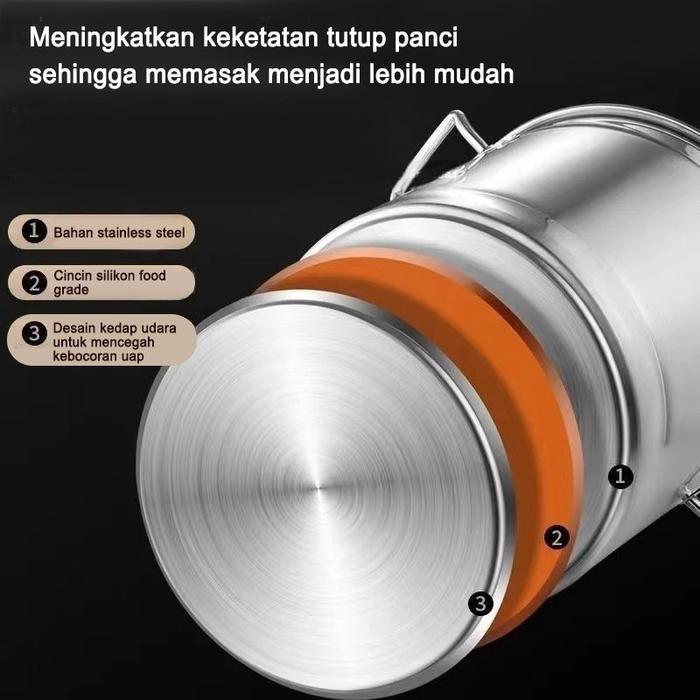 Lenodi Panci Dandang Ember Stainless Steel Tebal Extra/Panci Dandang Stainless/Panci Besar Tahan Api