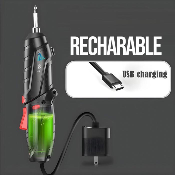 Bor Tangan Bolak Balik 4,2 Volt dengan 45 pcs Mata Bor, Mata Obeng & Kabel USB - 6003