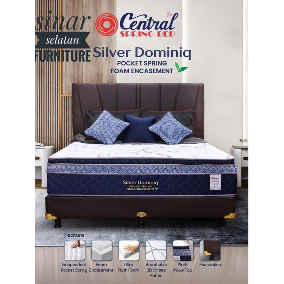 Central Spring Bed Dominiq Pocket Plush Top Pillow Top Uk 180x200 Full Set Divan Kasur Matras 35cm S
