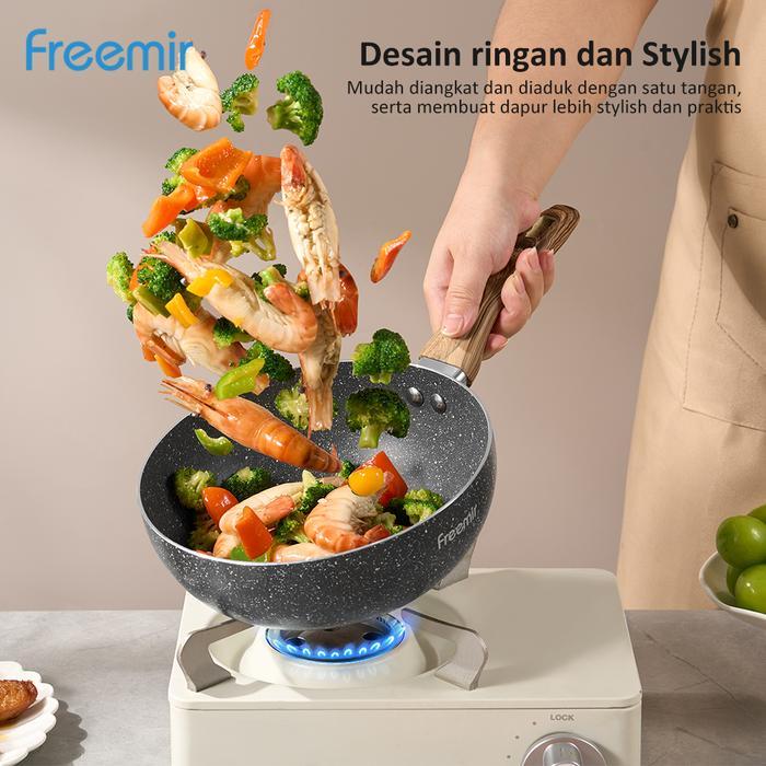 [Mega Sale] Freemir Wajan Anti Mengelupas Cekung 20 Cm Granit Wajan Anti Lengket Set Wajan+Tutup